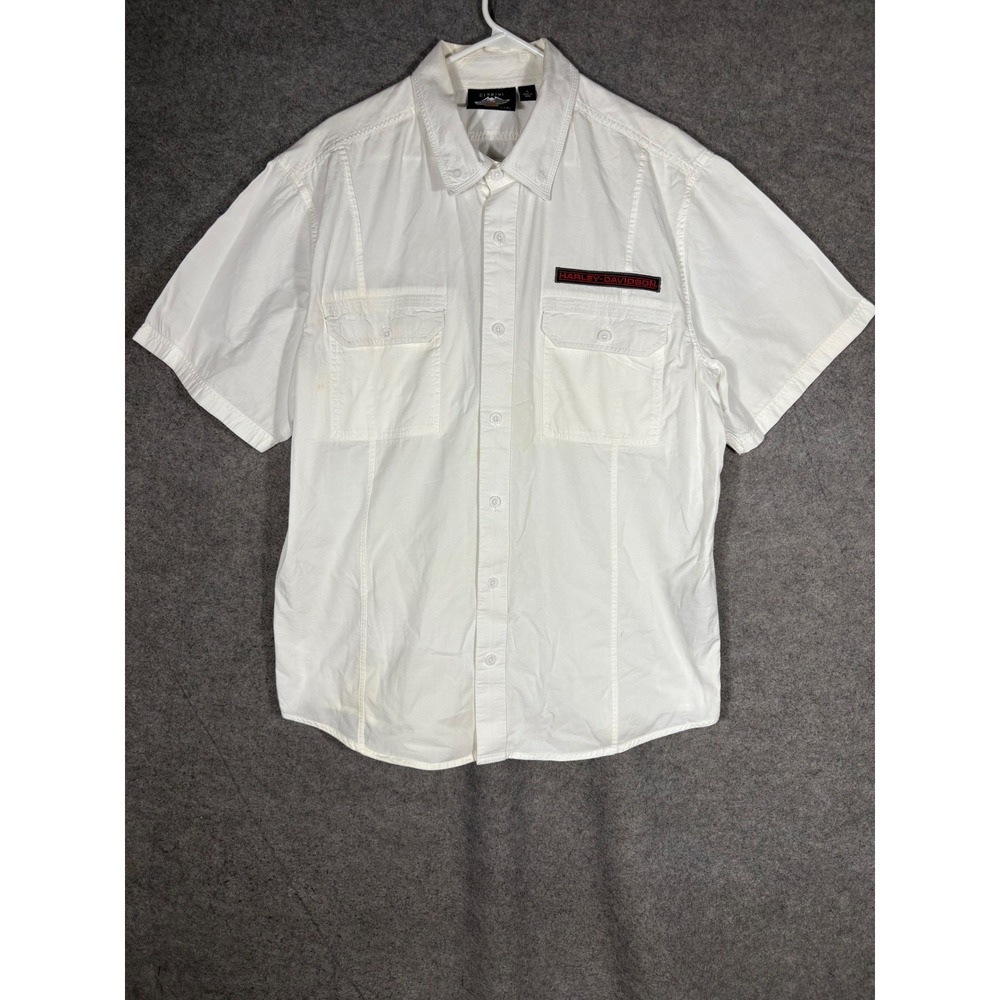 Harley-Davidson Mens XL White Short Sleeve Button Up Shirt 96194-18VM XL Cotton
